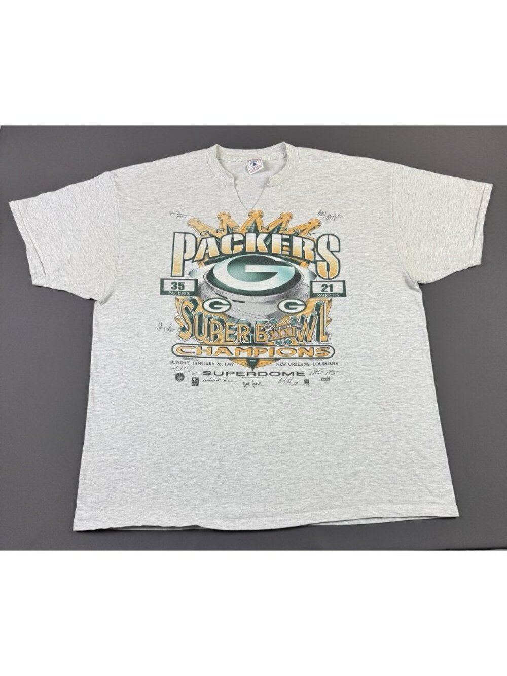 Rare Vintage 90s NFL Green Bay Packers Football Super Bowl Champions 2XL Gray T